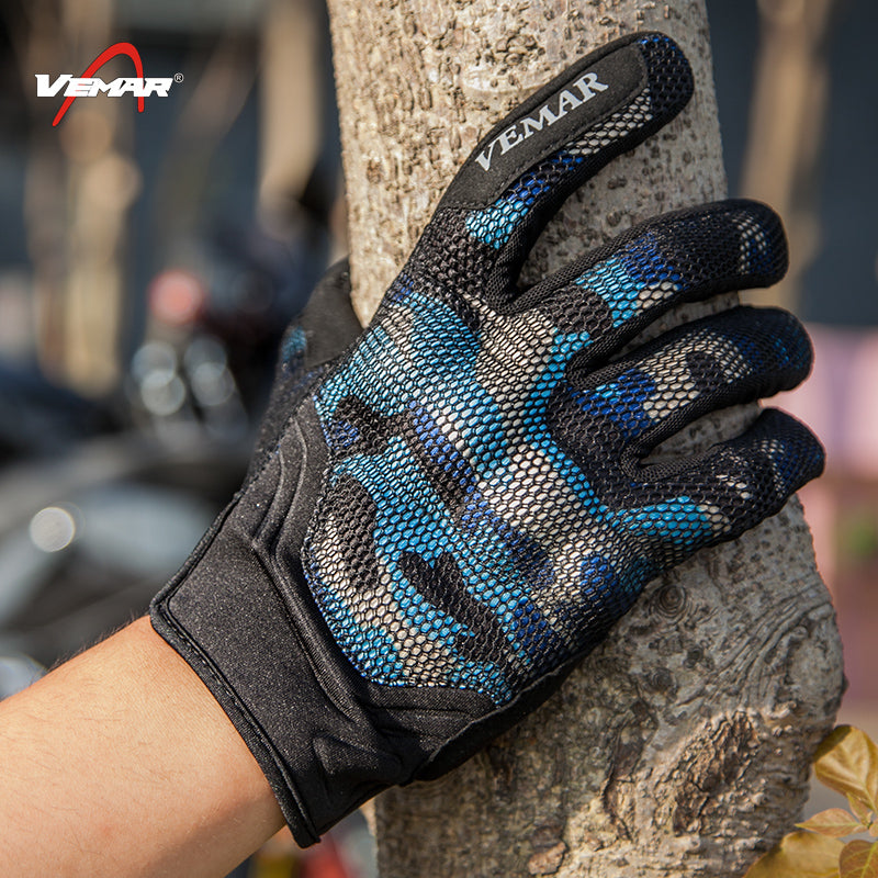 Motorcycle Summer Gloves - Camo - Navy Blue