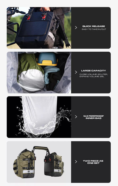 Motorcycle Saddle Bags - Quick Release - Waterproof - 2-Bag Set