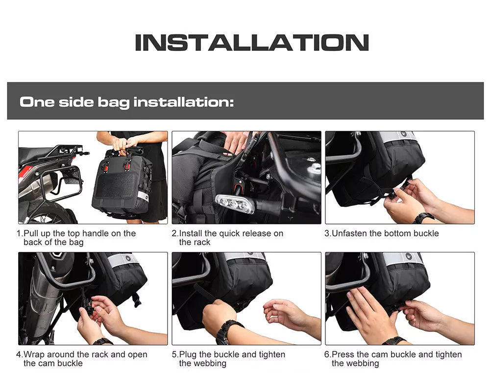 Motorcycle Saddle Bags - Quick Release - Waterproof - 2-Bag Set