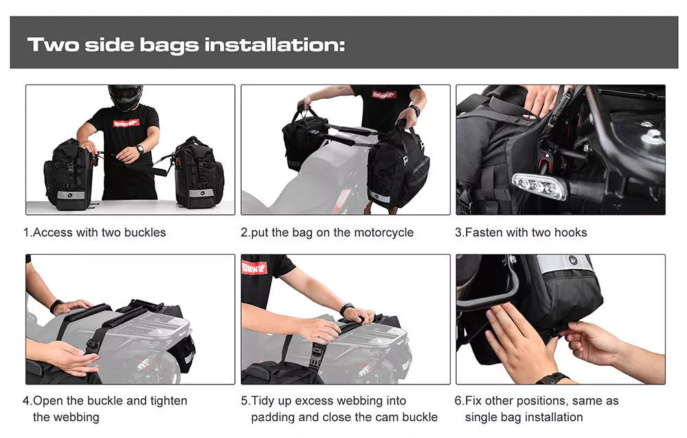 Motorcycle Saddle Bags - Quick Release - Waterproof - 2-Bag Set